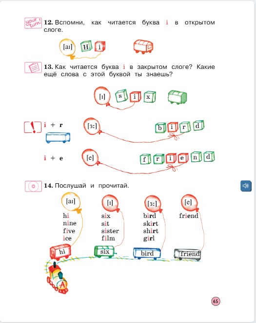 Английский 2 класс учебник Вербицкая, 1 часть, страница 65, 2020 год.