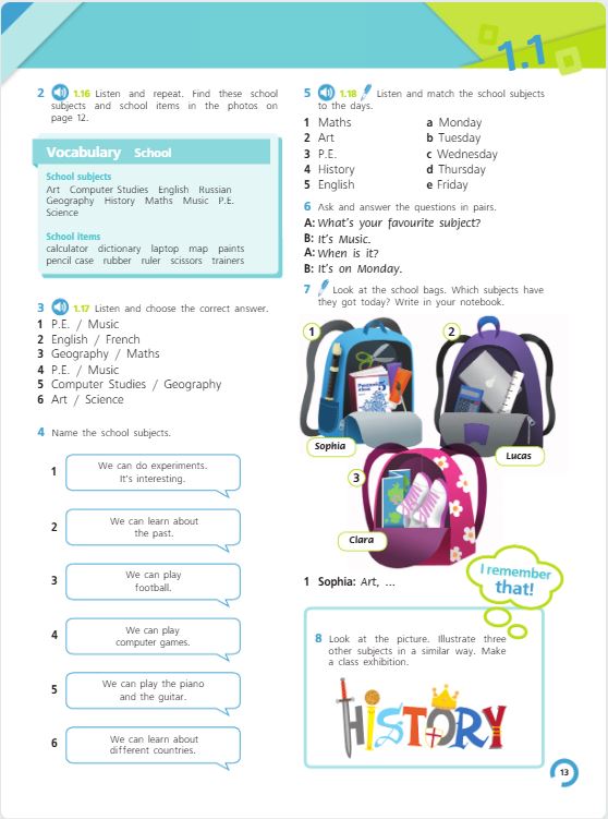 Учебник Костюк, Колоницкая 1 часть. Английский язык 5 класс страница 13.