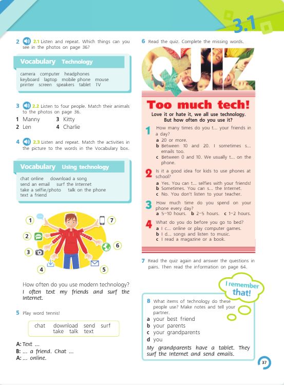 Учебник Костюк, Колоницкая 1 часть. Английский язык 5 класс страница 37.