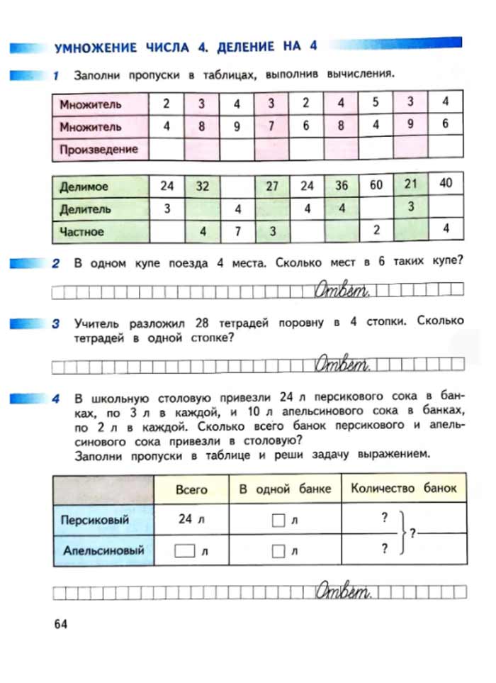Изображение рабочая тетрадь по математике 3 класс Дорофеев, Миракова, Бука - 1 часть страница 64 Рабочая тетрадь по математике 3 класс Дорофеев, Миракова, Бука — 1 часть страница 64