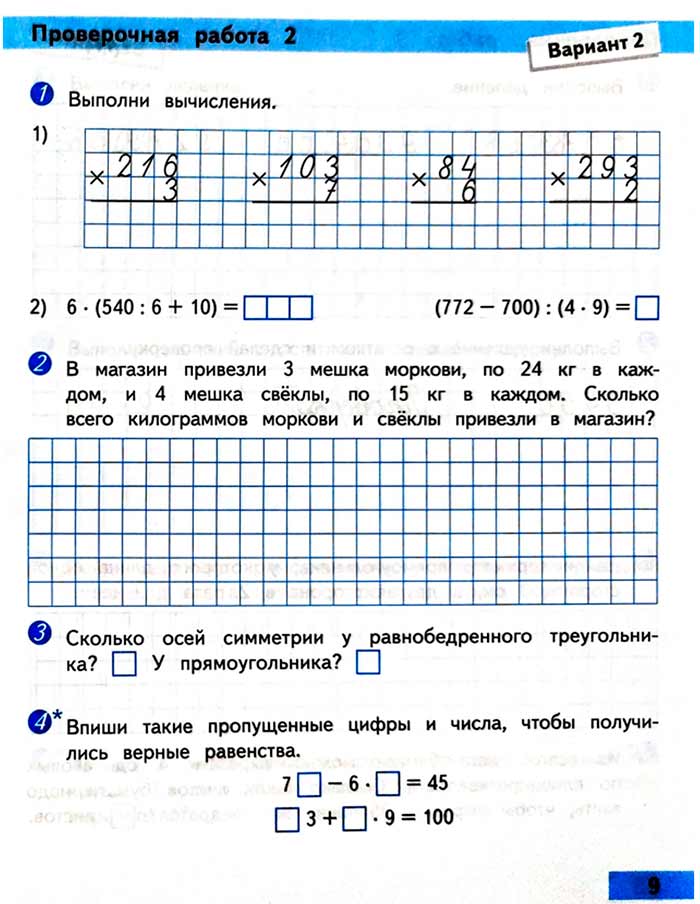 Проверочные работы. 4 класс - Математика. Волкова. 2024. страница 9 Проверочные работы по математике 4 класс автор Волкова 2024 страница 9