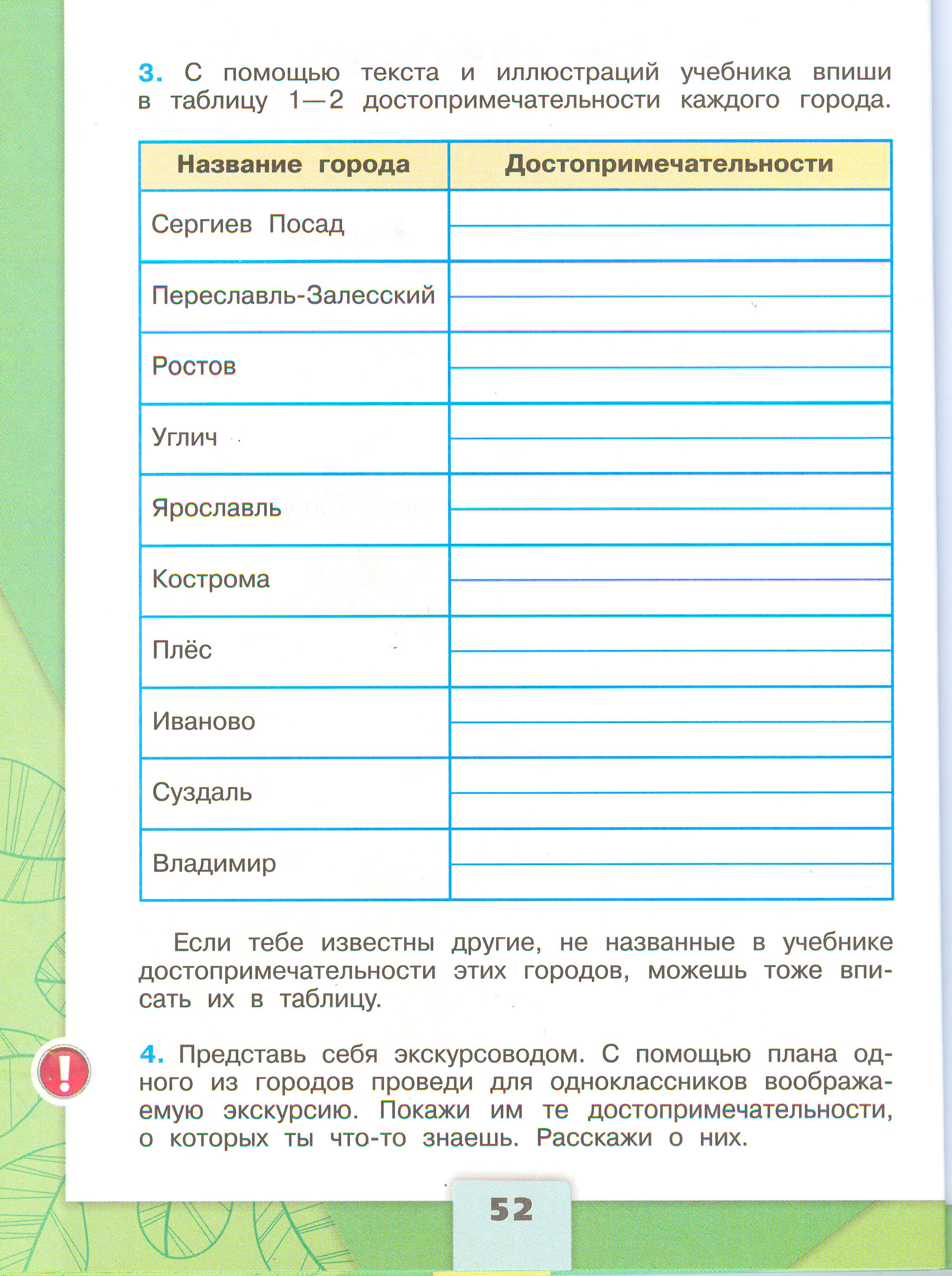 ГДЗ по окружающему миру 3 класс рабочая тетрадь Плешаков, страница 52